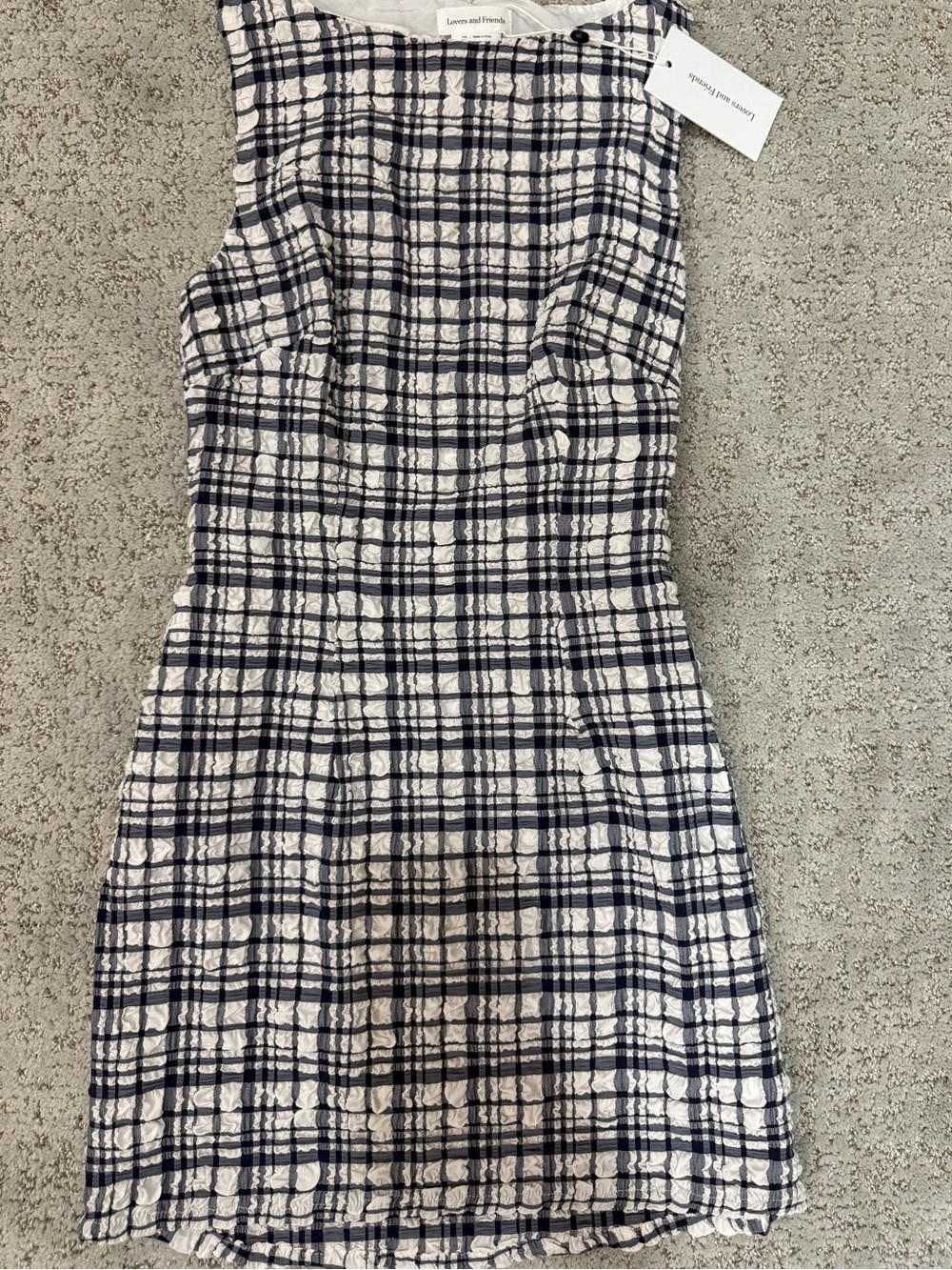 Lovers + Friends Navy and White Plaid Sleeveless Mini Dress